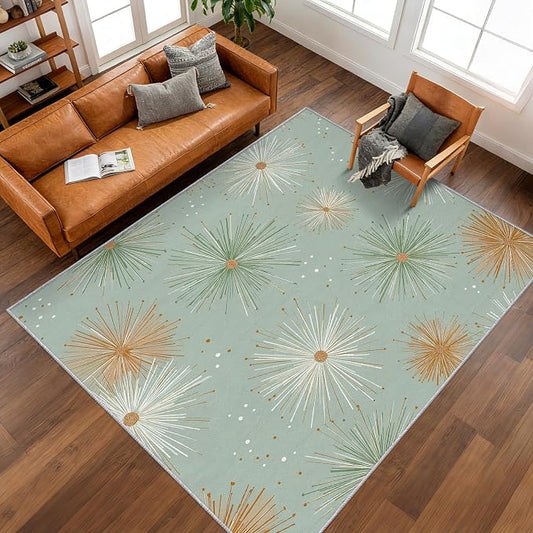 Mid Century Modern Rugs for Bedroom 3x5 ft, Starburst Area Rugs for Living Room, Washable Non Slip Low Pile Retro Atom Carpet, Home Decor PF-P 107
