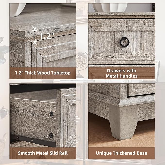 Farmhouse 5 Drawer Dresser for Bedroom Set of 2, 42" Tall Small Dressers & Chest of Drawers, Rustic Wood Dresser with Metal Handle, Storage Organizer Closet for Living Room, Hallway,Entryway