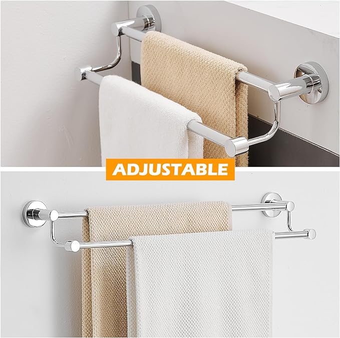 BESy Adjustable 16-26 Inches Double Bath Towel Bar for Bathroom SUS304 Stainless Steel Towel Holder, Hotel Style Wall Mount with Screws Hand Towel Bar Towel Rack Rod Hanger, Polished Chrome Finish