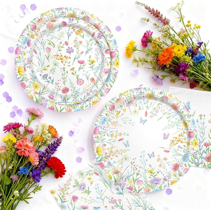 Wildflower Party Decorations Set for 16 - Flower Birthday Decorations with Dinner & Dessert Plates and Napkins for Wildflower Baby Shower Decorations