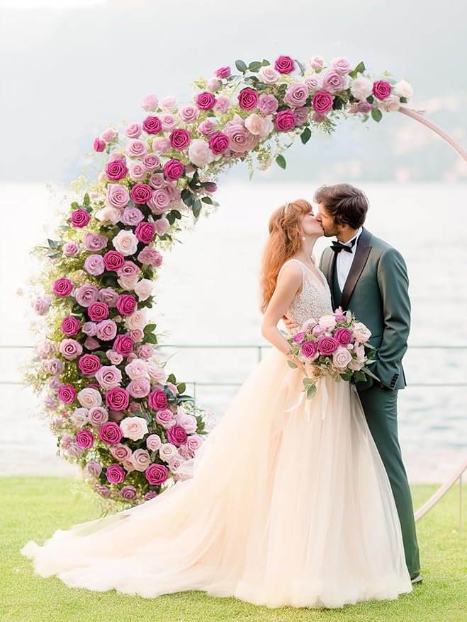 InnoGear Artificial Flowers, 50 Pcs Fuchsia Rose Foam Red-Violet Fake Roses Bulk with Stems for Decoration DIY Wedding Bouquets Centerpieces Bridal Shower Party Christmas Tree