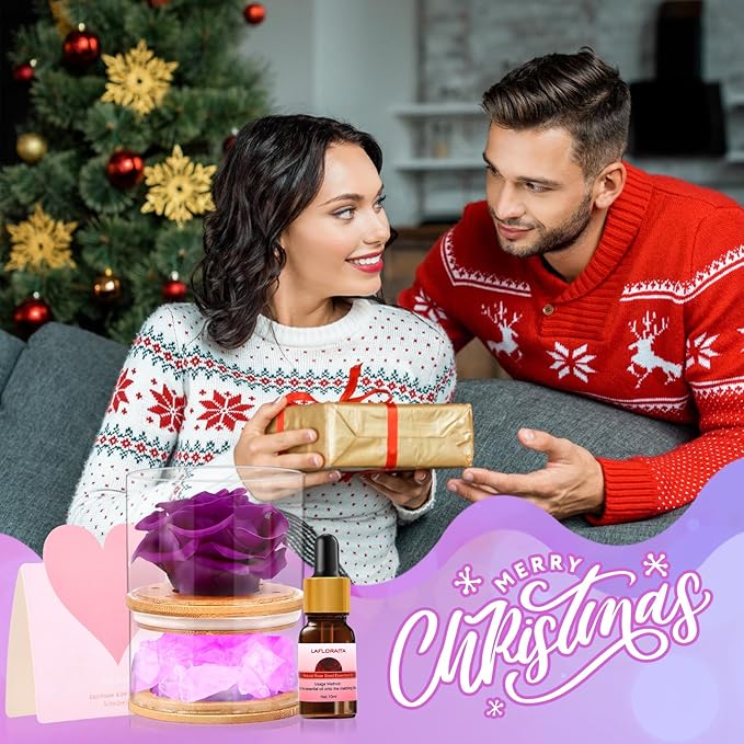 Birthday Gifts for Women,Christmas Women Gifts,Preserved Purple Rose with Lights, Preserved Flower Aromatherapy Rose Gifts for Women,Mom,Girlfriend,Wife Gifts for Christmas Valentines Day Birthday
