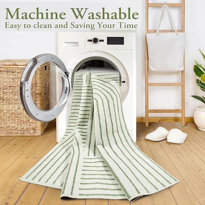 Lahome Abstract 6x9 Area Rugs, Soft Boho Rug for Living Room Bedroom, Ultra-Thin Non Slip Boho Green Washable Throw Carpet for Dining Room Office Darrell, Green