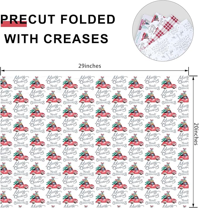 PlandRichW Christmas Wrapping Paper Folded 12 sheets for Kids Adults, 20 x 29 Inches Gift Wrap Paper Plaid, Barn, Red Truck, Moose, Woodland Scenes Designs