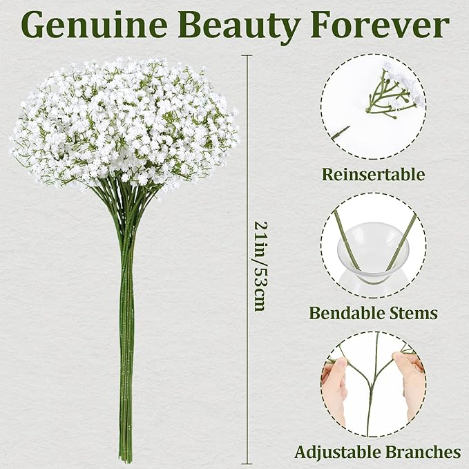 80 Pcs Babys Breath Artificial Flowers Bulk, Real Touch Fake White Babies Breath Flowers, Faux Gypsophila Bouquet for Wedding Home Decor Floral Arrangement