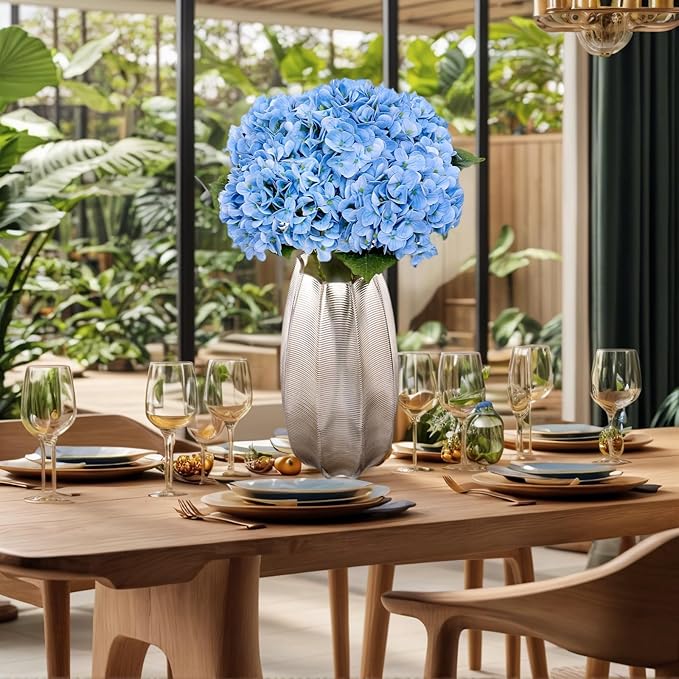 Kimura's Cabin 5Pcs 21inch Realistic Blue Artificial Hydrangea Flowers Real Touch Faux Hydrangeas with Stem Bouquet for Wedding Home Baby Shower Party Table Centre Decoration(Blue)