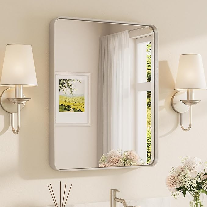 TETOTE Brushed Nickel Bathroom Mirror 24 x 30 Inch for Vanity Metal Framed Mirror Modern Farmhouse for Living Room Entryway(Horizontal/Vertical)
