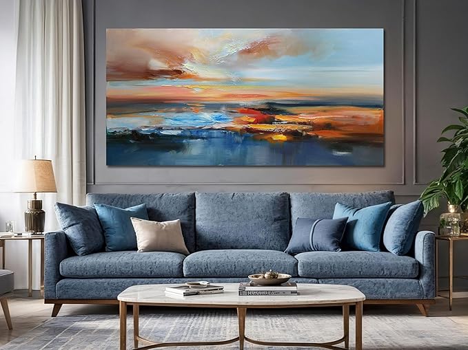 Brushart Abstract Wall Art Large Landscape Canvas Picture, Painting Wall Decor Living Room Textured Artwork for Walls Bedroom Home Office, 48"x24"