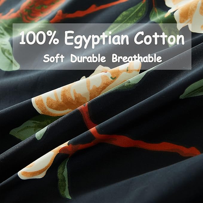 FADFAY Sheets Set Twin Shabby Black and Yellow Floral Bedding Elegant Peony Sheets Set Vintage Farmhouse Bedding Soft 100% Egyptian Cotton 800 Thread Count Deep Pocket Fitted Sheet, 4Pcs-Twin Size
