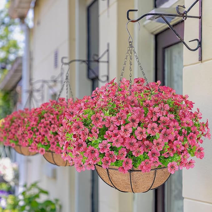 Artificial Flowers Hanging Plants in Basket,Artificial Hanging Flowers for Outdoor Indoor Decor,UV Resistant Hanging Baskets with Fake Flowers for Patio Garden Porch Deck Decoration