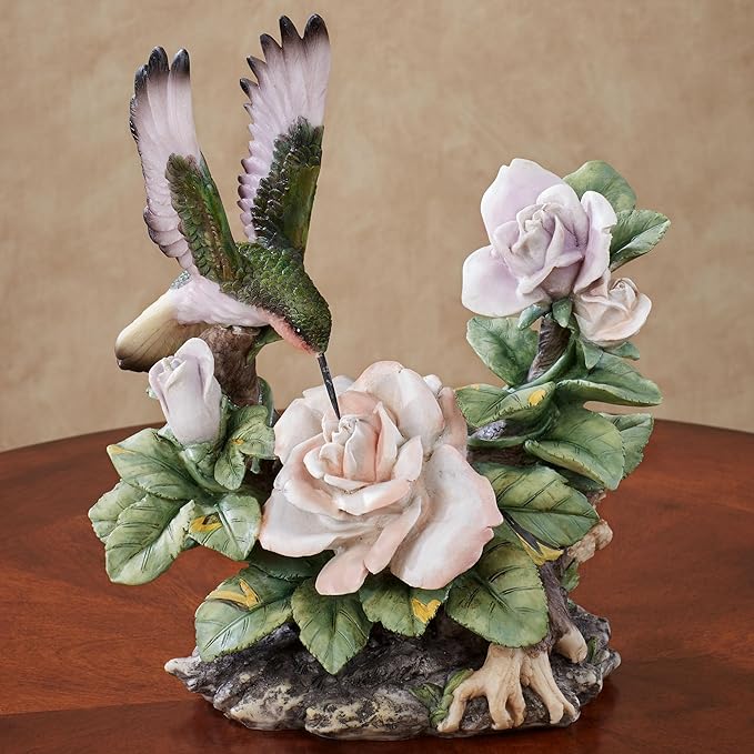 Touch of Class Fluttering Hummingbird with Roses Table Sculpture in Pastel Hues - Decorative Room Decor for Bedroom, Bathroom, Living Room, Kitchen - Floral Figurine