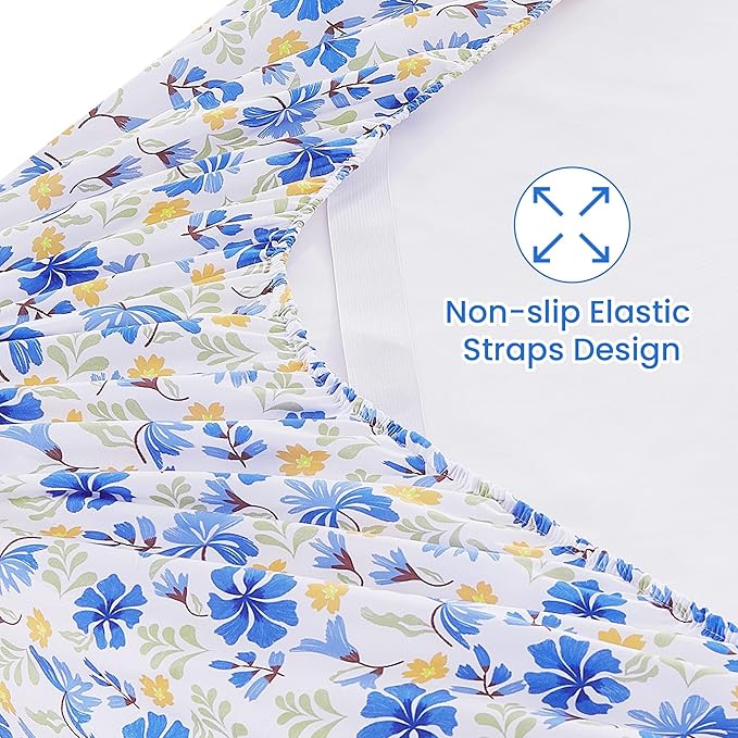 Softan Vintage Blue Floral Queen Bed Sheets, Cozy Microfiber Flower Printed Sheets with 15" Deep Pocket Fitted Sheet & Non-Slip Straps, Patterned Floral in Blue & Amber Sheets & Pillowcase Set