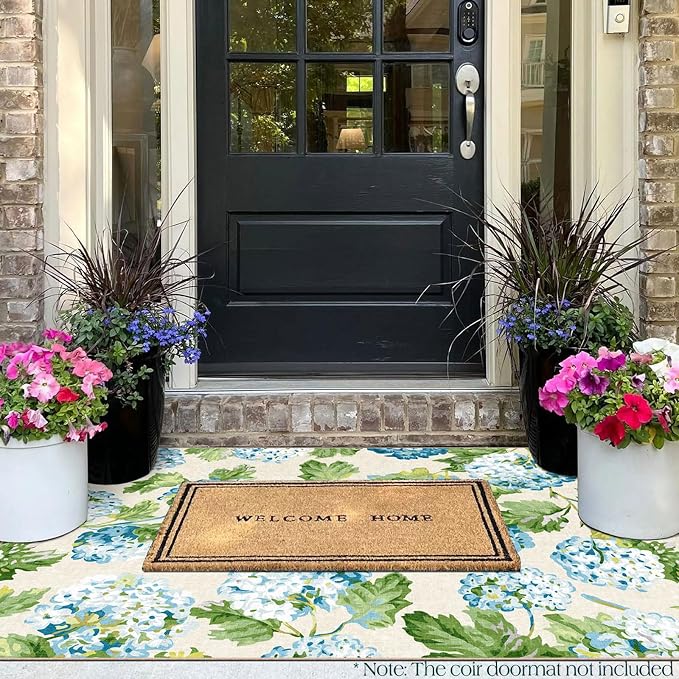 3x5 Floral Entry Rug - Small Washable Indoor Outdoor Mats for Front Door Non-Slip Porch Rug Blue Green Botanical Flower Throw Rugs for Living Room Bedroom Entryway Kitchen Office Porch Decor