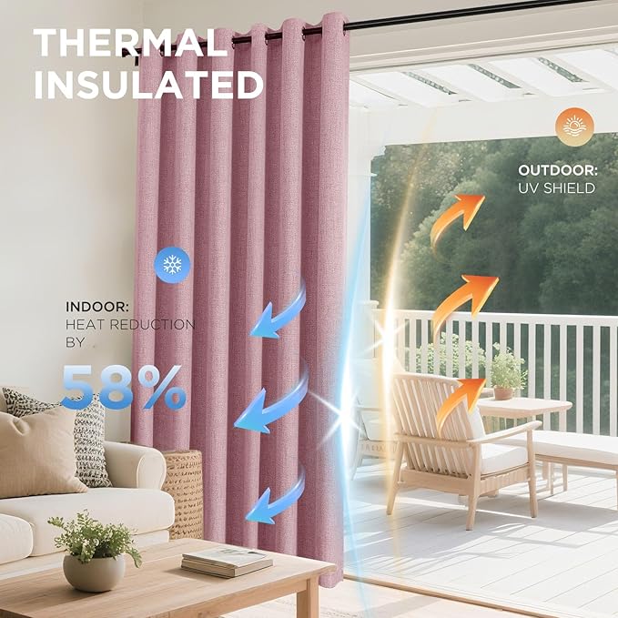 Joydeco Light Pink Blackout Curtains 108 Inches Long, Extra Long Curtains 108 Inch Length 1 Panel for Bedroom, Thermal Insulated Linen Black Out Curtains with Grommets(100x108, Light Pink)