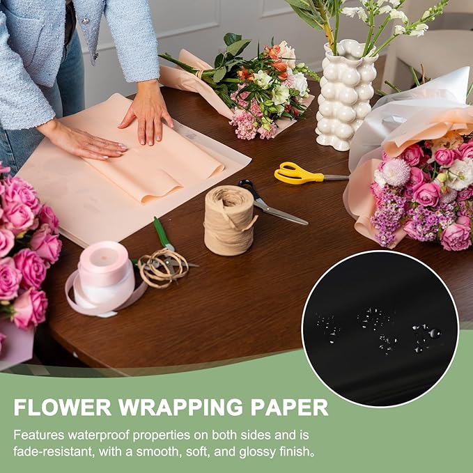 PATIKIL 22.8 x 22.8 Inch Flower Wrapping Paper, 20 Pcs Iridescent Double Sided Plastic Bouquet Packaging Waterproof Florist Supplies DIY Crafts Gift Packaging Gift Box Wedding, Black