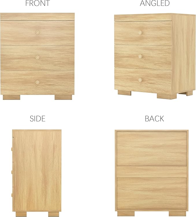 Dresser for Bedroom 3 Drawer Wood Dresser 26.6" Wide, Large Storage Chest of Drawers for Bedroom, Living Room, Hallway, Entryway, Modern TV Stand Drawer Organizer, Light Oak
