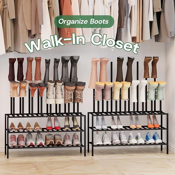 kiplant Tall Boot Rack Organizer - 8 Pair Boot Rack Bamboo Wood Shoe Rack for Entryway & Closet, Holds Tall Boots
