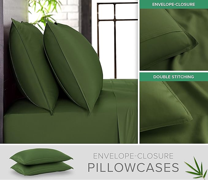 Pure Bamboo California King Sheets, Genuine 100% Organic Viscose Derived from Bamboo Bed Sheet Set, Soft & Cooling, Double Stitching, 2 Year Quality Promise (California King, Pesto)