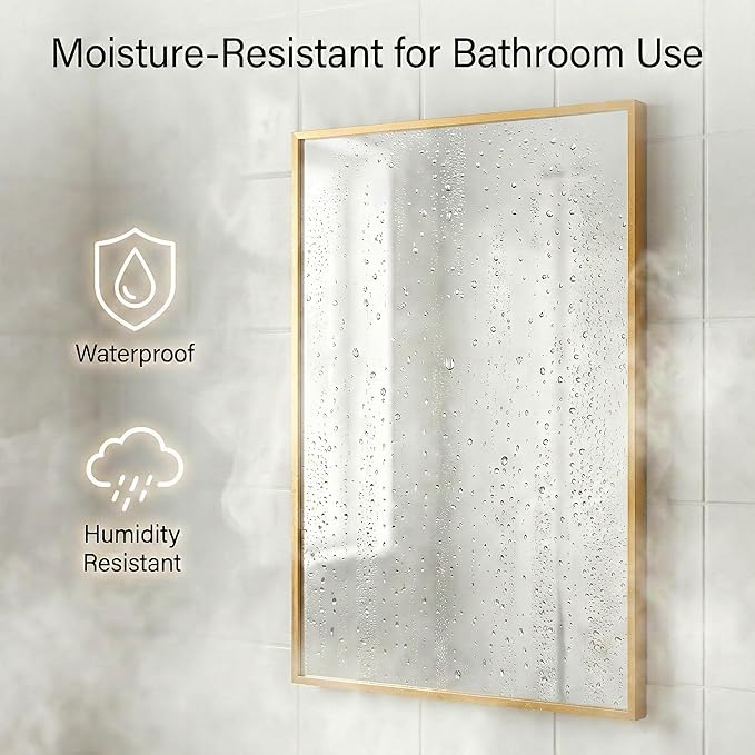 2-Pack 24"x36" Vintage Gold Bathroom Mirror, Antique Brass Deep-Set Metal Frame, Heavy-Duty Rectangular Wall Mirror, Traditional Bedroom & Mantel Decor