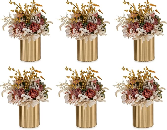 NUPTIO Gold Flower Vases for Centerpieces: 6 Pcs 5.1 inch Metal Flower Vase Flowers Stand Wedding Centerpieces for Tables Centerpiece Table Decorations