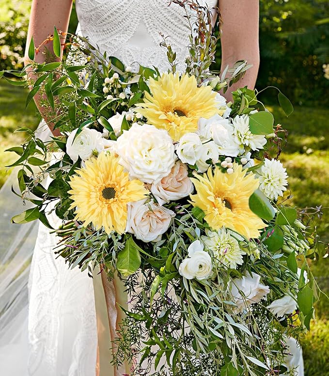 12pcs Yellow Gerbera Daisy Artificial Flowers Realistic Faux Daisies Fake Daisy Flowers for Vase Table Centerpiece Home Wedding Party Garden Decoration(Yellow)