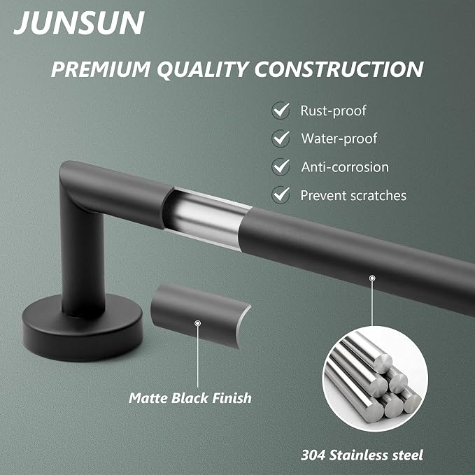 Black Towel Bar 18 Inch Bathroom Towel Racks Wall Mounted Bath Towel Holder Modern Home Decor Towel Rod Bath Towel Hanger Stainless Steel Bathroom Accessories Towel Rail Single Towel Bars Matte Black
