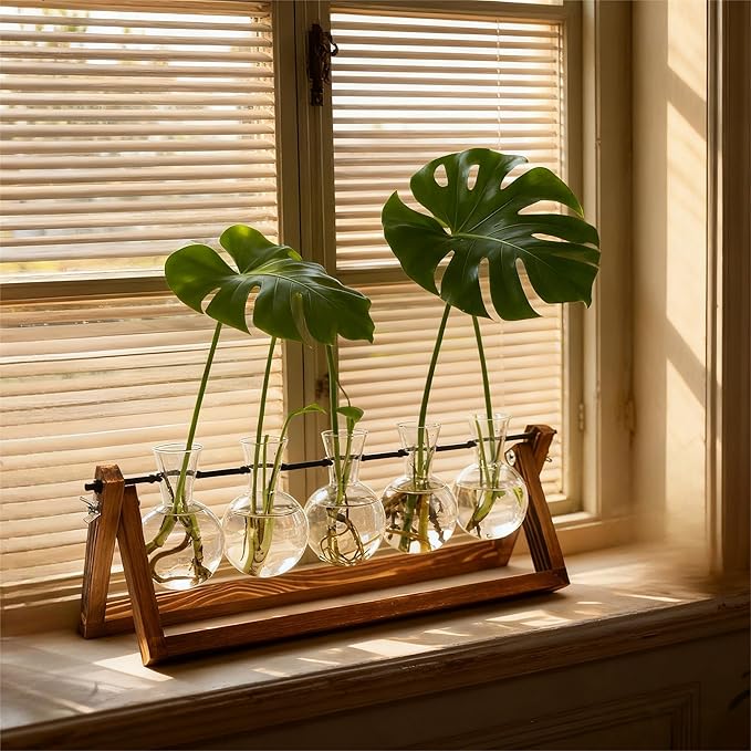 Plant Propagation Station, Propagation Vases for Plants, Unique Gardening Birthday Gifts for Women Plant Lovers Mom Best Friend - 5 Bulb Glass Vases
