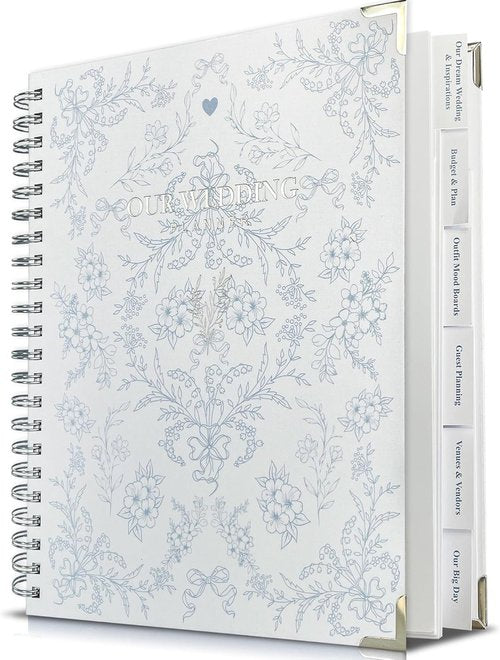 Lady&Home Wedding Planner Book - Elegant Organizer with Countdown Calendars & Checklists | Blue & White Floral Design