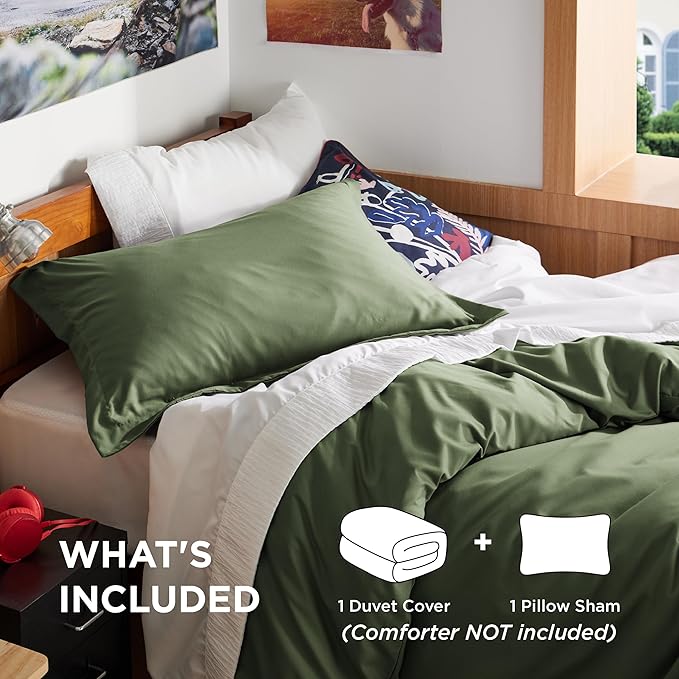 Bedsure Duvet Cover Twin/Twin XL Size - Extra Soft Double Brushed Bedding Set with Zipper Closure, 2 Pieces, Includes 1 Duvet Cover (68"x90") & 1 Pillow Sham, Comforter Not Included, Olive Green