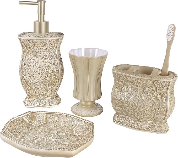 Creative Scents Victoria Beige Toothbrush and Toothpaste Holder for Bathroom