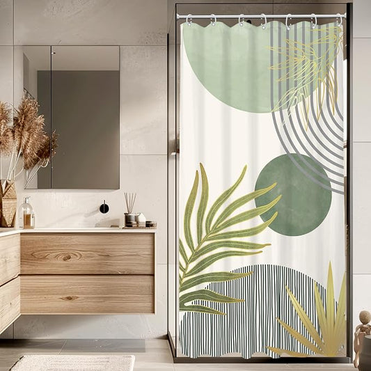 KOMLLEX Mid Century Mint Green Boho Shower Curtain for Bathroom Decor 36Wx72H Inches Small Stall Rv Half Modern Abstract Minimalist Geometric Arch Fabric Waterproof Polyester 7 Pack Hooks Pack Hooks
