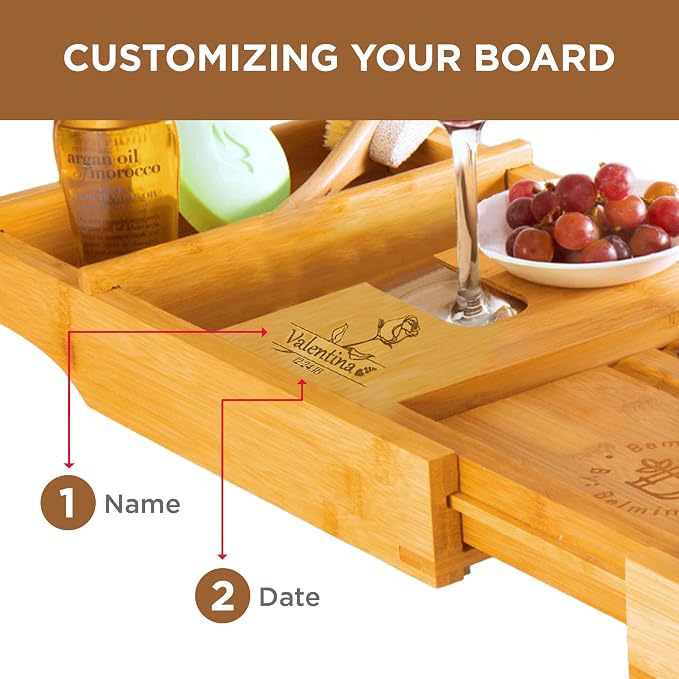 Personalized Bathtub Tray - Custom Engraved Foldable Bamboo Bath Caddy, Expandable Tub Tray Bath Table, for Mom Personalized Mom Birthday Gift, for Wife Gift for Her