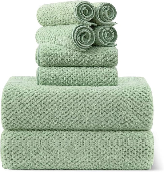 8-Piece Bath Towel Set, 2 Extra Large Bath Towel Sheets, 2 Hand Towels and 4 Washcloths - Highly Absorbent Quick Dry Polyester,Ultra Soft Towel Set for Bathroom, Waffle Weave Design, Pack of 8, Green