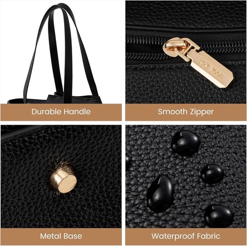 LOVEVOOK Laptop Tote - 15.6 Inch Faux Leather Bag with Clutch | Stylish Large Capacity Office Purse