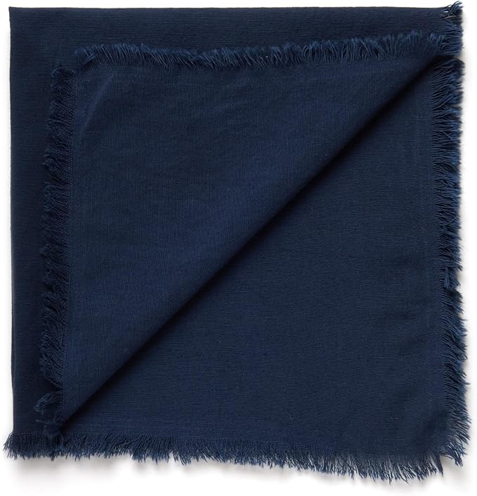 ACCENTHOME Navy Cotton Linen Napkin Set of 12 18x18 inch Dinner Napkins - Washable Soft Premium Hotel Quality Reusable Hemmed Edges Napkins Perfect Table Linens for Family Dinners, Weddings