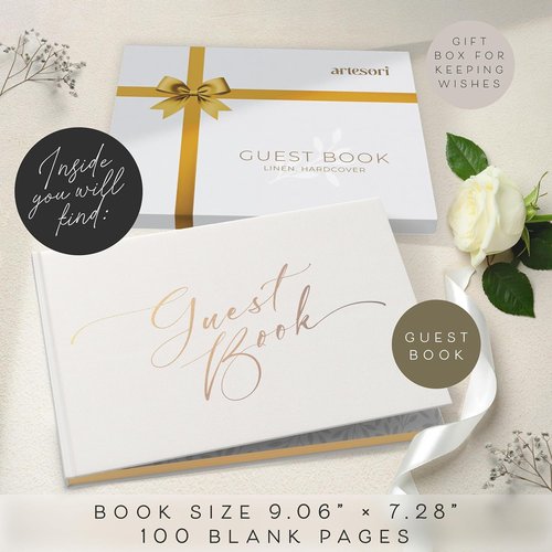 Regine Switzerland Wedding Guest Book - Elegant Gold-Foiled Design for Reception & Baby Showers | White Photo & Polaroid Pages