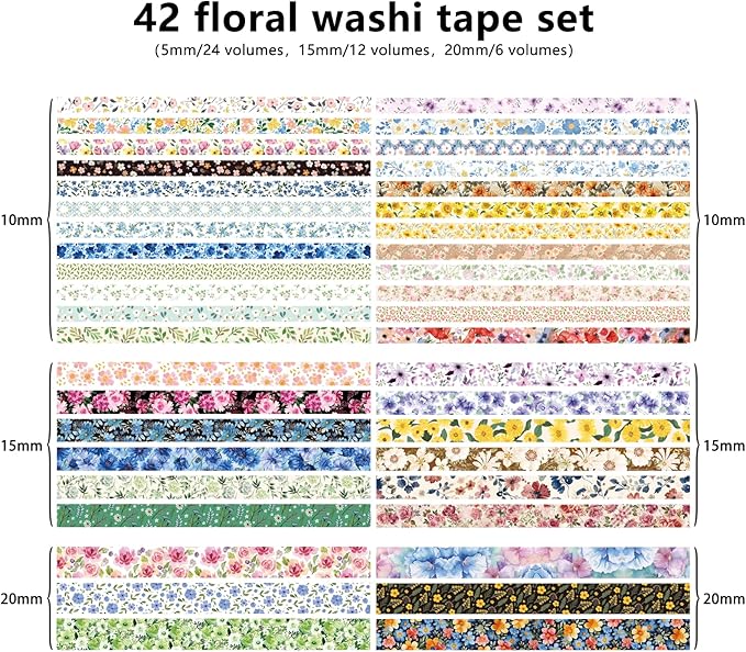 Bomichi Washi Tape, 42 Rolls Aesthetic Colored Decorative Cute Scrapbook Tape for Scrapbooking Supplies Journaling Craft Junk Journal