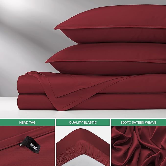 Pure Bamboo King Sheets, Genuine 100% Organic Viscose Derived from Bamboo Bed Sheet Set, Luxuriously Soft & Cooling, Double Stitching, 2 Year Quality Promise (King, Merlot)