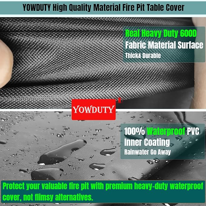 YOWDUTY Round Propane Gas Fire Pit Cover 36 x 24 Inch, Waterproof Heavy Duty 600D Round Outdoor Fireplace Cover 36 inch, All-weather Protection For Patio Firepit / Fire Bowl 34/35/36 inch
