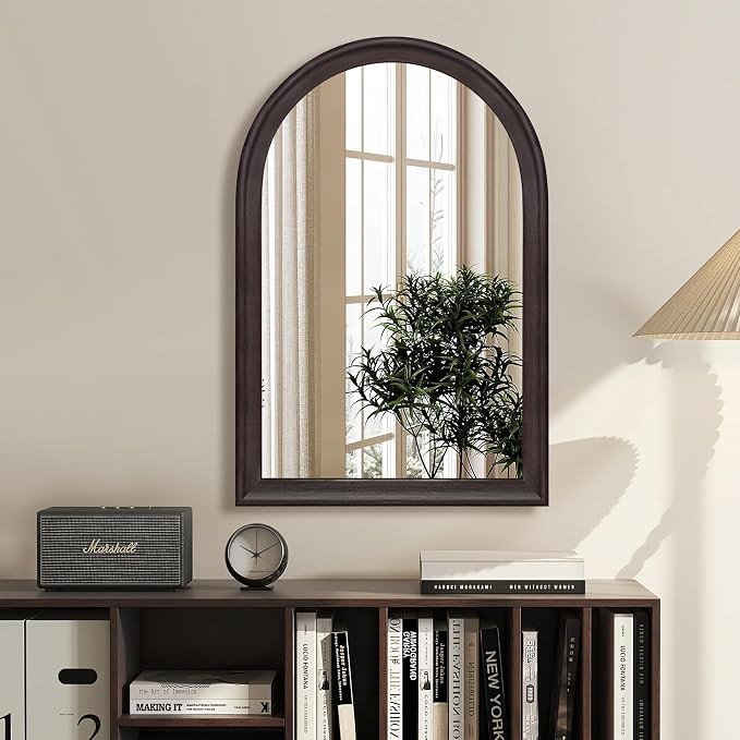 Tanmicoshomy Dark Brown Framed Arched Bathroom Mirror 20x30 Inch, Wall Mirrors with Tempered Glass for Living Room, Bedroom or Entryway