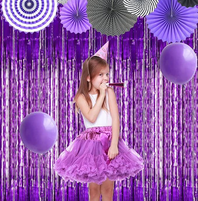 TONIFUL 3Pcs Purple Door Streamers,Purple Photo Booth Backdrop,Metallic Streamers Foil Fringe Curtains for Halloween Birthday,Christmas,New Year,St. Patrick's Day Party Decor(9.9ft x 6.6ft)