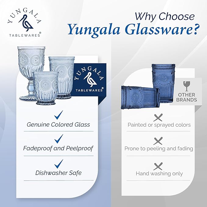 Blue Highball Glasses Set of 6 Tall Drinking Glasses 10 oz