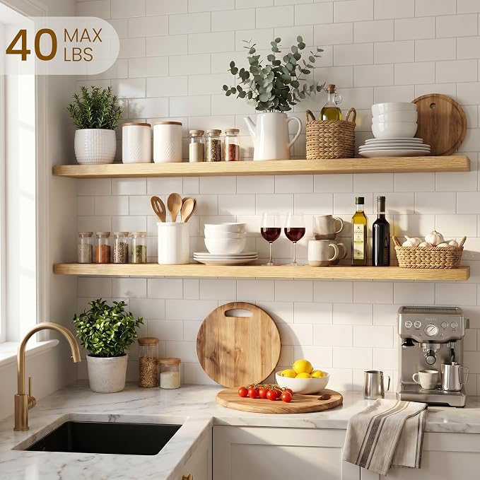 Dreamland Floating Shelves for Wall, Rustic Oak Floating Shelves for Bathroom|Bedroom|Kitchen, Deep Wall Mounted Book Shelf, Wood Storage Display Shelf for Home Decor, Set of 2