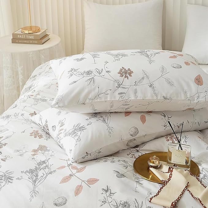 EAVD Girls Floral Duvet Cover Twin Soft White Cotton Tree Branches Floral Bedding Set with 2 Pillowcases Fresh Chic Garden Botanical Duvet Cover with Zipper Closure 4 Ties