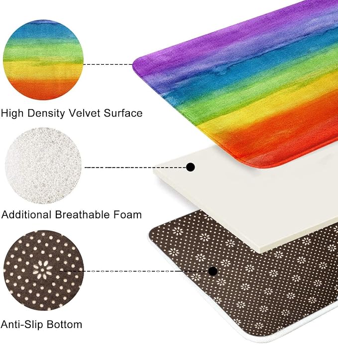 Britimes Bath Mat for Bathroom Colorful Stripe Rainbow Washable Floor Rug Carpets Floor Mat Bathroom Decorations 20x32 inches for Kitchen Bedroom Indoor
