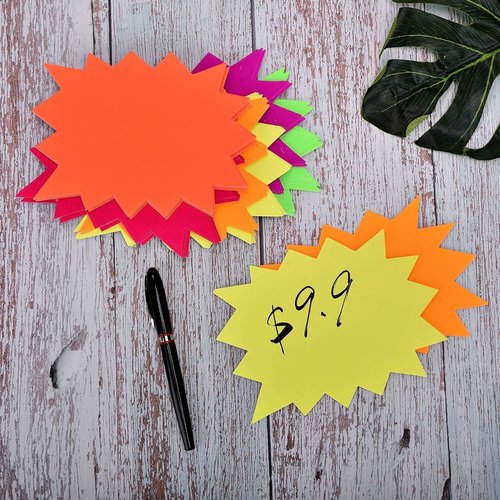 Fluorescent Neon Signs by [Brand Name] - 60 Pieces Burst Star Cutouts for Retail & Yard Sales | 5x6.6 Inch