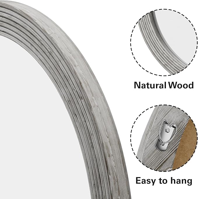 ULIKE Round Mirror for Bathroom 24x 24 Inch, Farmhouse Rustic Wood Frame Wall Mirror, White Vanity Circle Mirror for Bedroom Living Room Entryway Decor