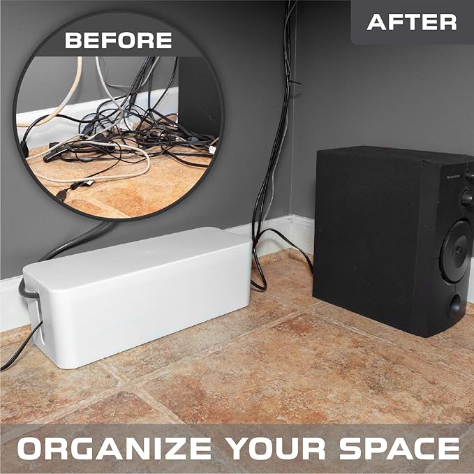 Iron Forge Cable Cable Management Box, 2 Pack - White Cord Organizer and Hider for Wires, Power Strips, Surge Protectors & More - Includes Sleeve Cables, Hook and Loop Keepers, Zip Ties & Clips