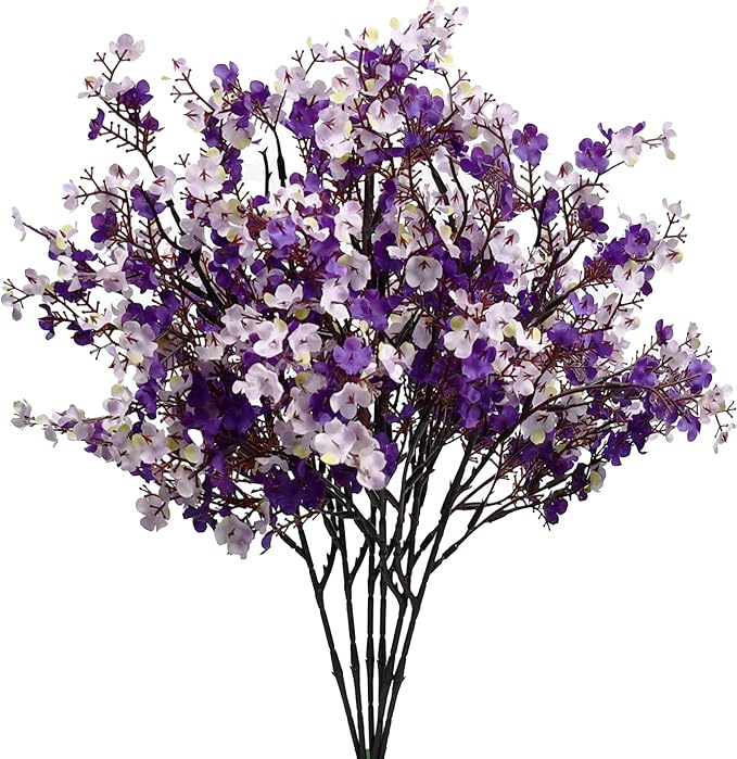 Mandy's Shades of Purple Artificial Baby’s Breath European Flowers 6 Bundles Silk Gypsophila with Bendable Stems for Fall Thanksgiving & Christmas Centerpiece Wedding Decor and Table Arrangements