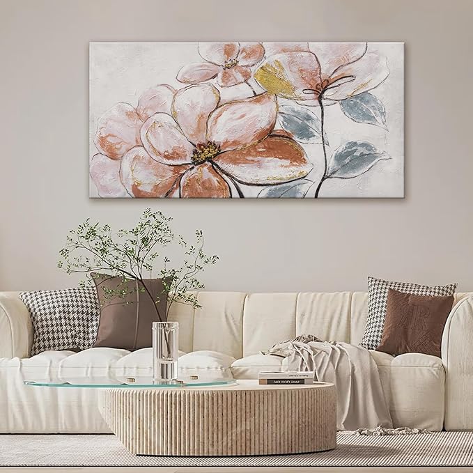 YISXINOAG Wall Art Living Room Decor Brown Pink Flower White Wall Art Decor Modern Canvas Art Wall Decor Home Wall Decor Suitable For Bedroom Apartment Office Wall Decor Can Be Hung 24"X48"